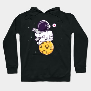 Cute Astronaut Reading Newspaper On Moon Cartoon Hoodie